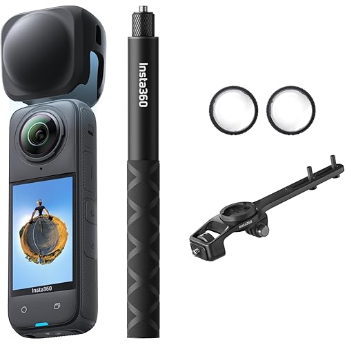 Insta360 X4 Road Cycling Bundle (Integrated) - Waterproof 8K 360 Action Camera, 4K Wide-Angle Video, Invisible Selfie Stick Effect, Removable Lens Guards, 135 Min Battery Life, AI Editing