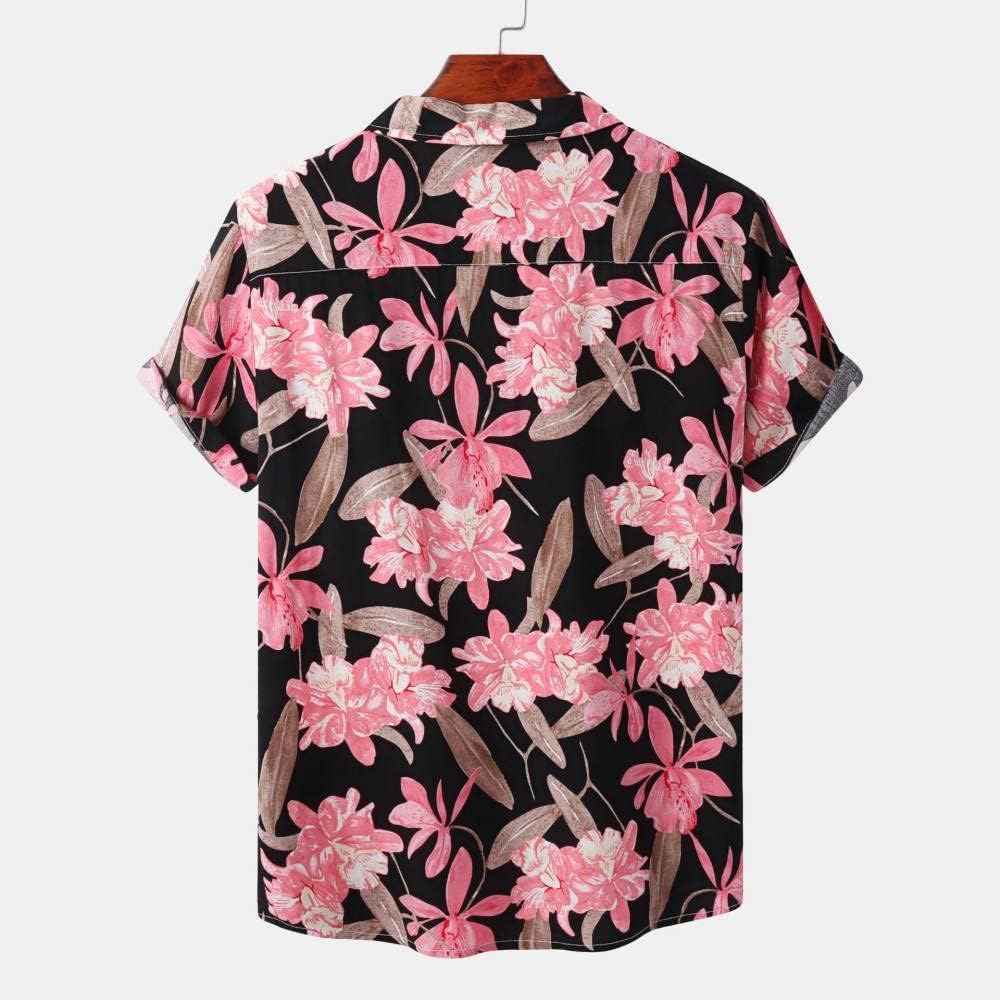 Black hawaiian shirt with pink flowers Clearance