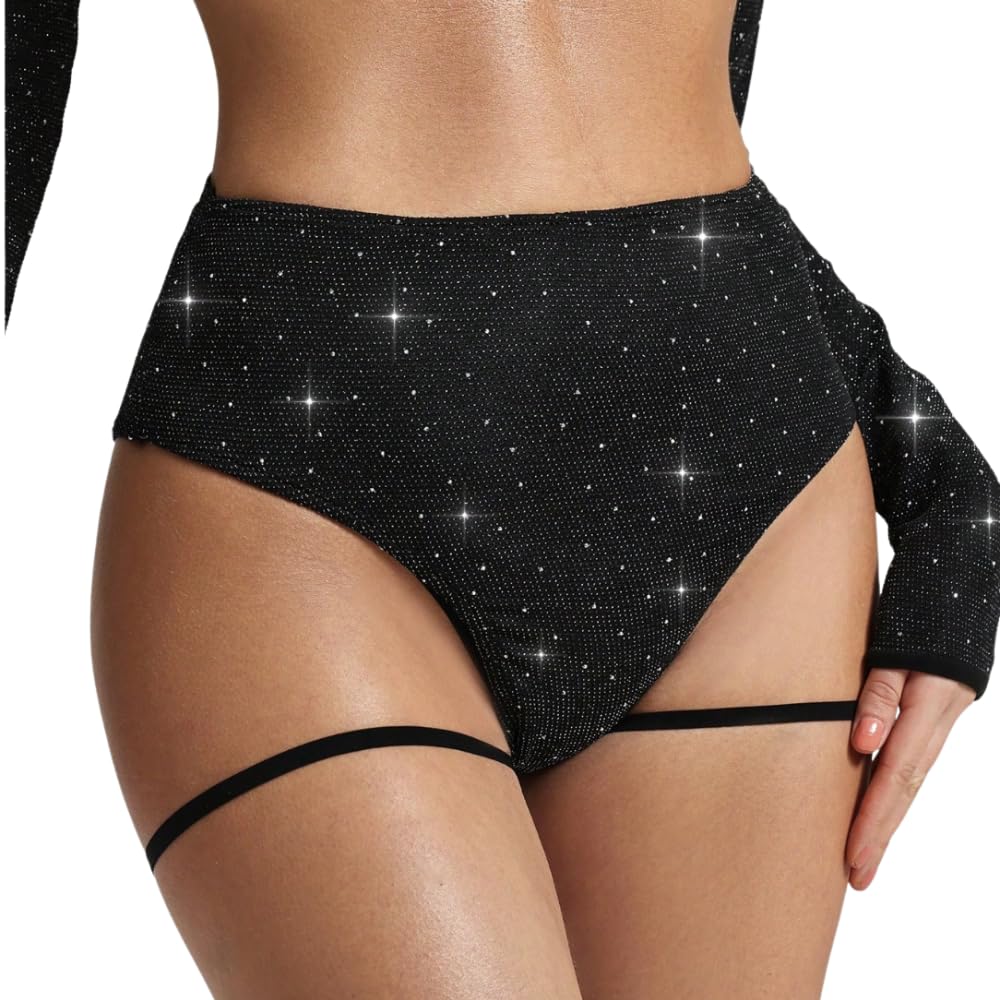 Rand Short Brillante con Ligas para Pole Dance Mujer – Negro, Tiro Alto, Ideal para Shows, Clases y rutinas Fitness (Talle S)