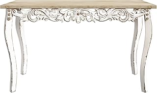 VELOVE Antique White Console Table with Carved Details, 47 x 15 x 30 inches