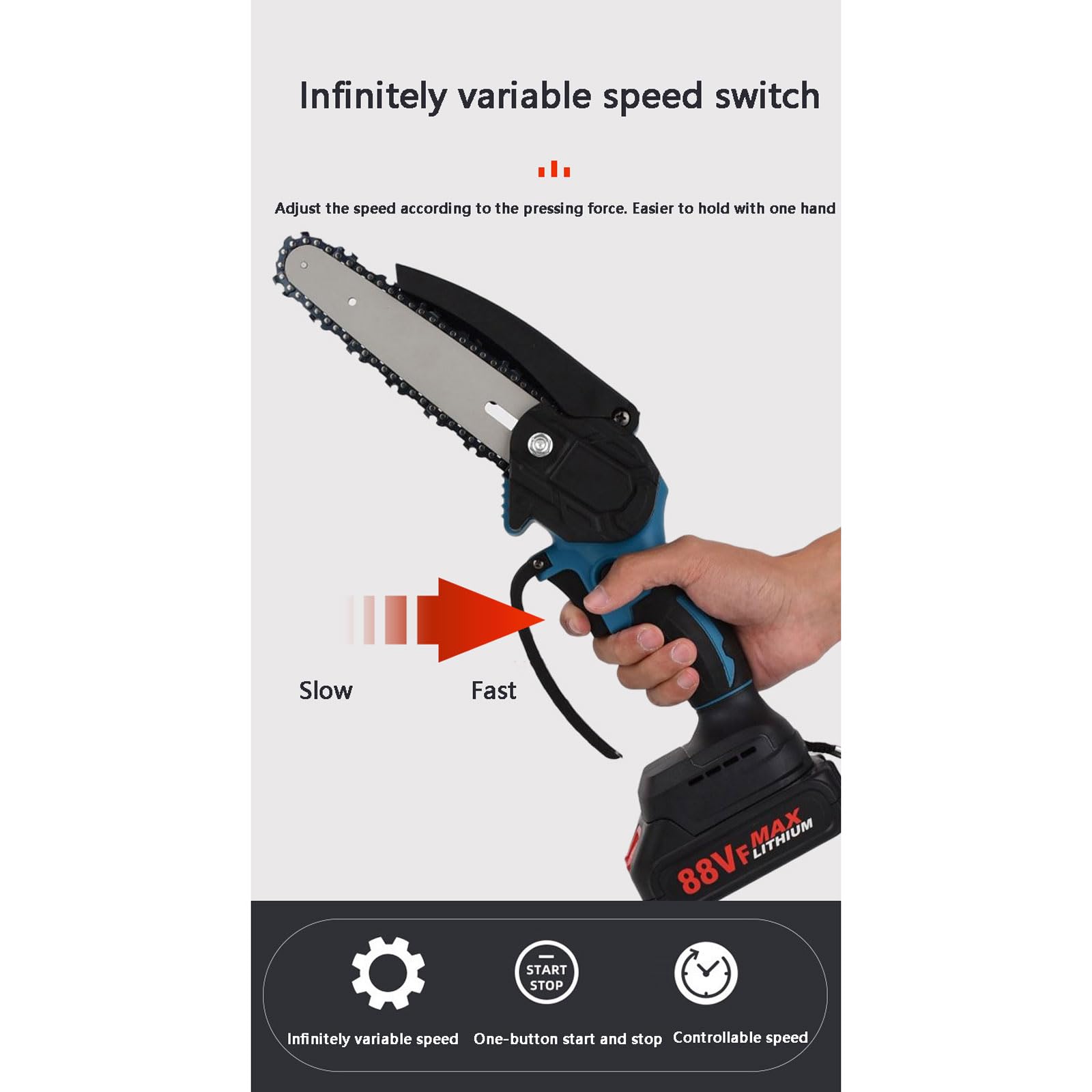 motosierra, Mini motosierra eléctrica portátil de 4 pulgadas con batería y cargador, interruptor de velocidad continuo.(Two batteries/one charger/one chain)