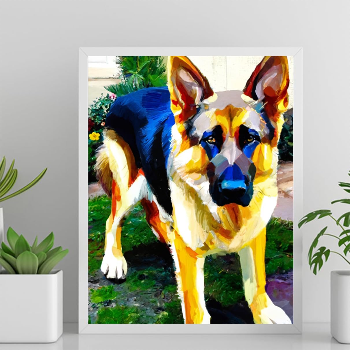 DIY Paint by Number for Adults Beginner German Shepherd Dog Paint by Number on Canvas DIY Oil Painting for Gift Home Wall Decor 12x16inch(30x40cm) Frameless