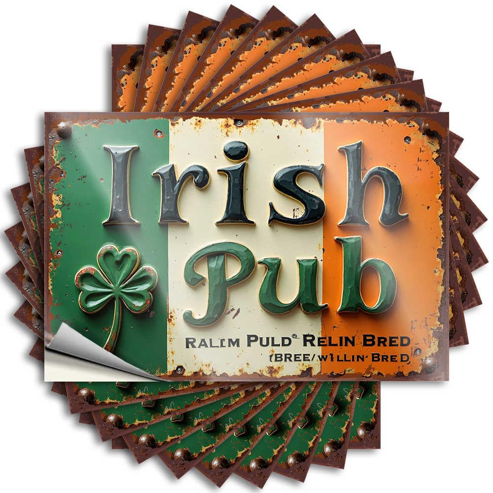 Tattoo Modern | Western Bathroom Cover Irish Pub Sign with Shamrock and Flag for Military(6X9CM)