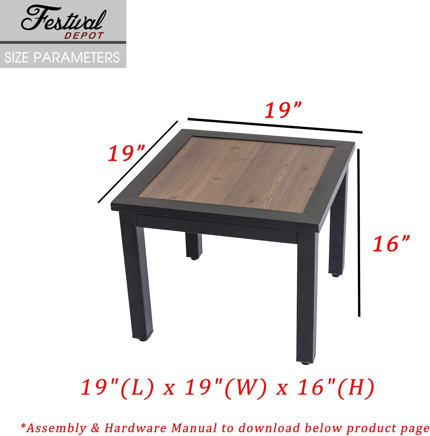 Festival Depot Patio Coffee Table Metal Table with Wood Grain Top Outdoor Furniture for Porch Garden (Rectangle) : Patio, Lawn & Garden