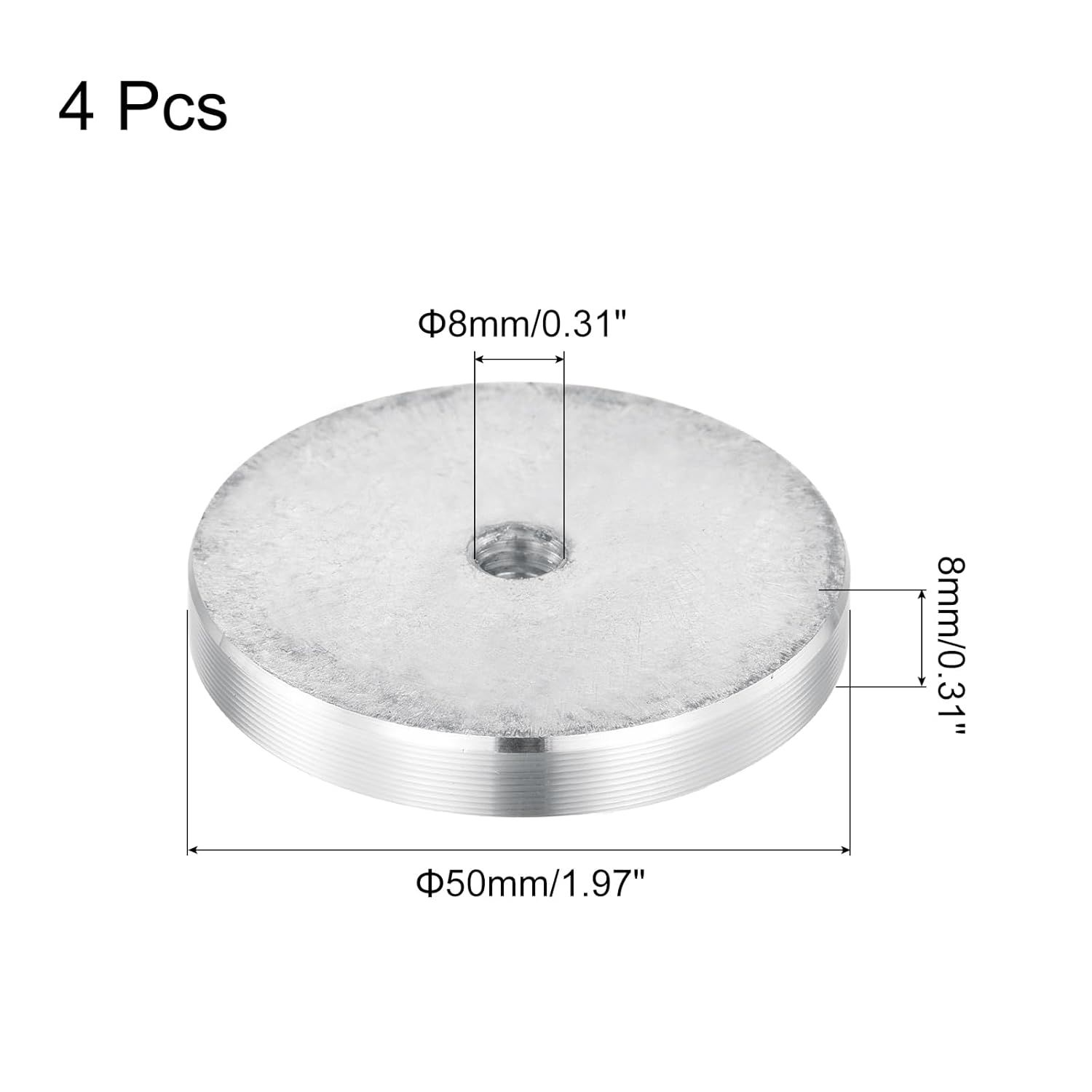 uxcell 丸型アルミディスク、4個 M8x50mm アルミニウム サークル ディスク ガラストップアダプター ガラステーブルトッ