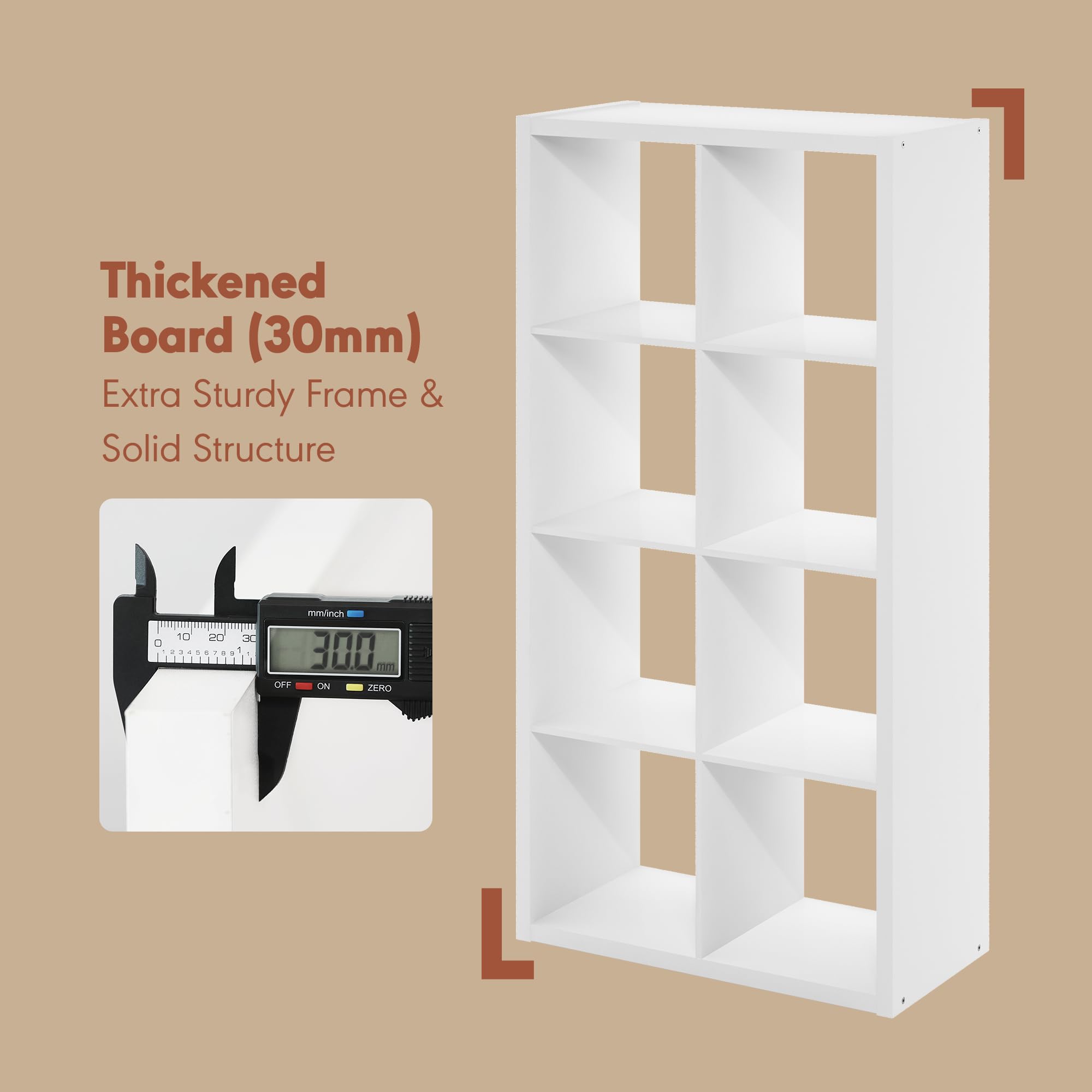 Furinno CUBICLE Mobile per Giradischi con Raccoglitore per Vinili, 8-Cube 1.2 Extra Spesso Raccoglitore per Dischi in Vinile, Scaffale Multimediale Aperto sul Retro per CD DVD Dischi, Bianco