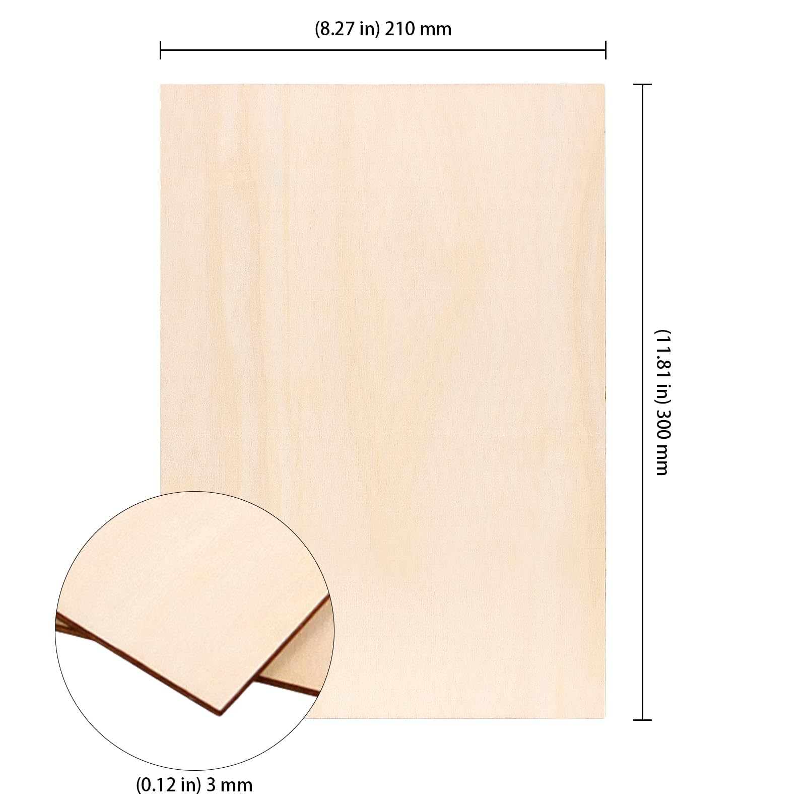KEILEOHO 25 sztuk sklejki A4, płyta ze sklejki, 300 x 210 x 3 mm, drewniane płyty do majsterkowania, do majsterkowania, 25 sztuk