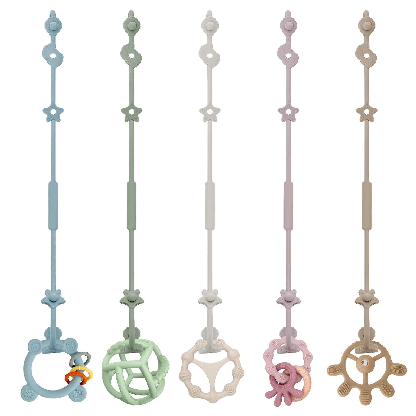 DOUUCO 5er Pack Schnullerkette Silikon, mit Verstellbarem SchnullerClip, Kinderwagenkette Spielzeug Kette BPA-frei, Schnuller für Kinderwagen Zubehör, Hochstühle, Baby Flaschen