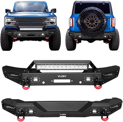 Miniatura 1 de Vijay Parachoques delantero y trasero compatible con Ford Bronco 2021-2023 con placa de cabrestante y luces LED