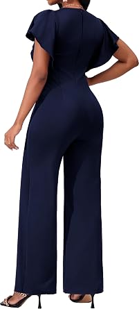 SxClub Elegant Jumpsuits for Women Dressy Formal Casual Long Straight Pants Business Jumpsuit