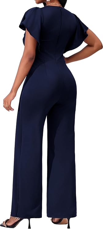 SxClub Elegant Jumpsuits for Women Dressy Formal Casual Long Straight Pants Business Jumpsuit