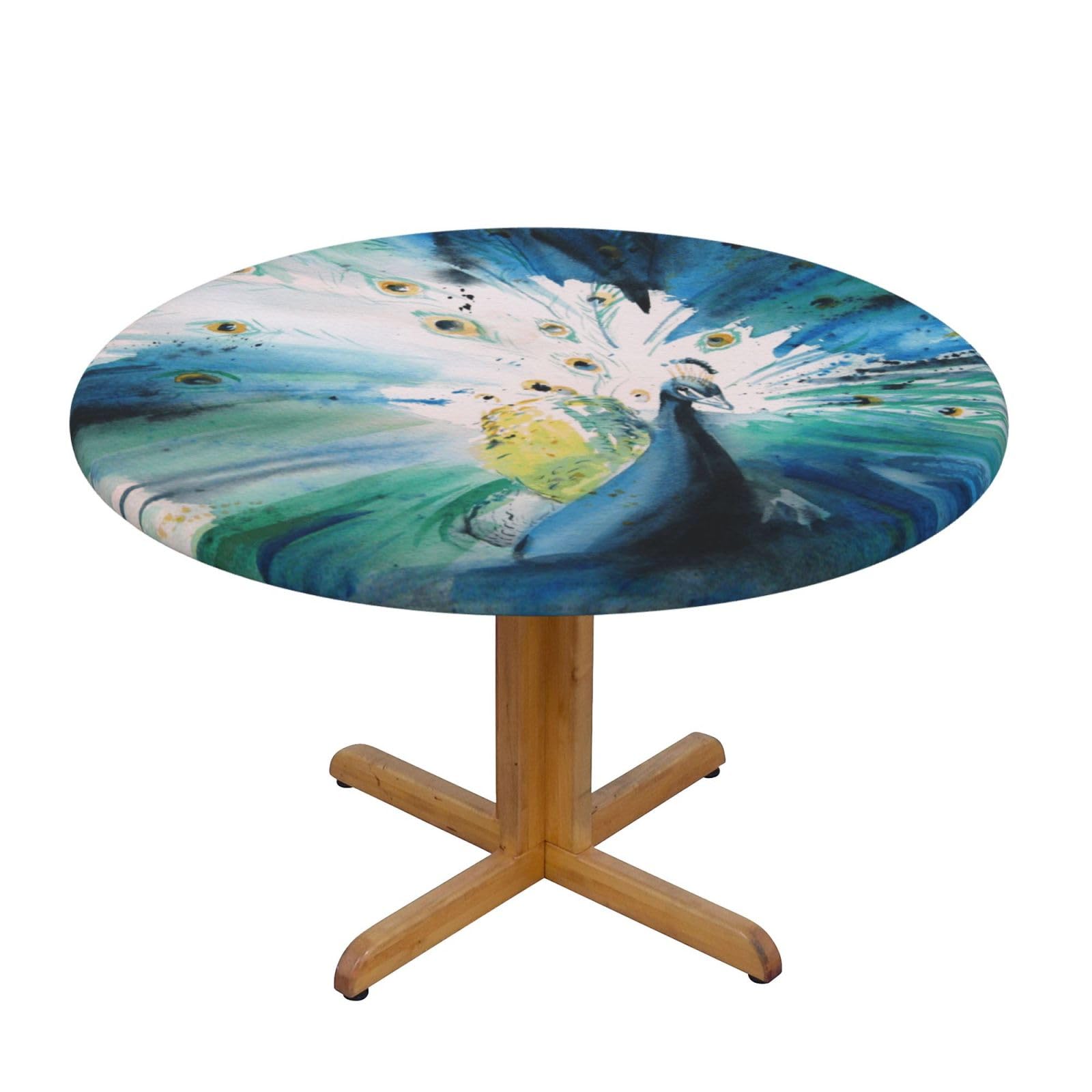 ESNAIUVCD Cute Peacock print Waterproof Round Tablecloth,Outdoor Table Cloth with Elastic Edged, Elastic Tablecloth Wipeable, Garden Table Cloth Suitable for sizes 90cm-140cm