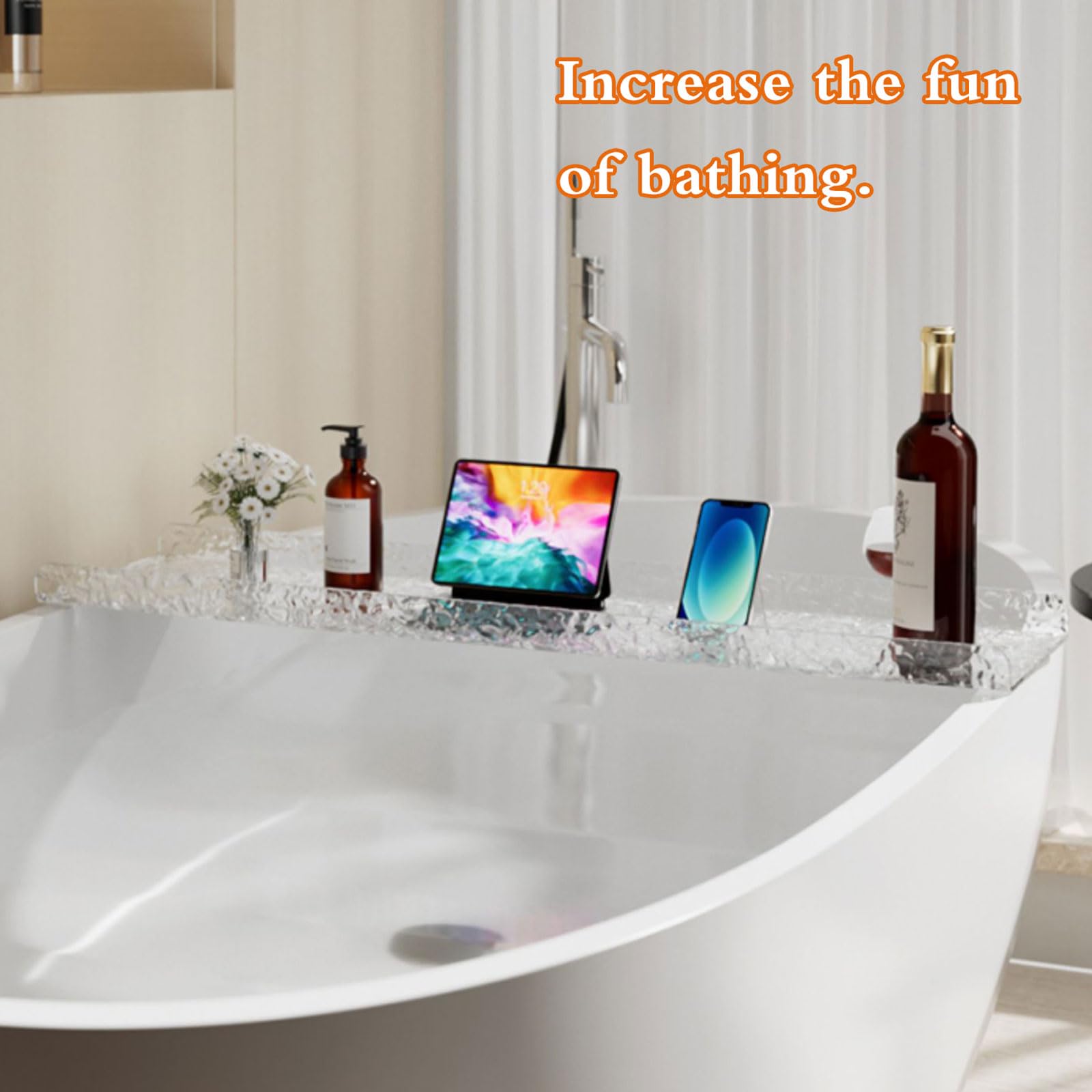 Bandeja de baño transparente impermeable – Estante de plástico para bañera, estante para velas, copas de vino, libros, teléfono, accesorios de bañera elegantes para relajarse