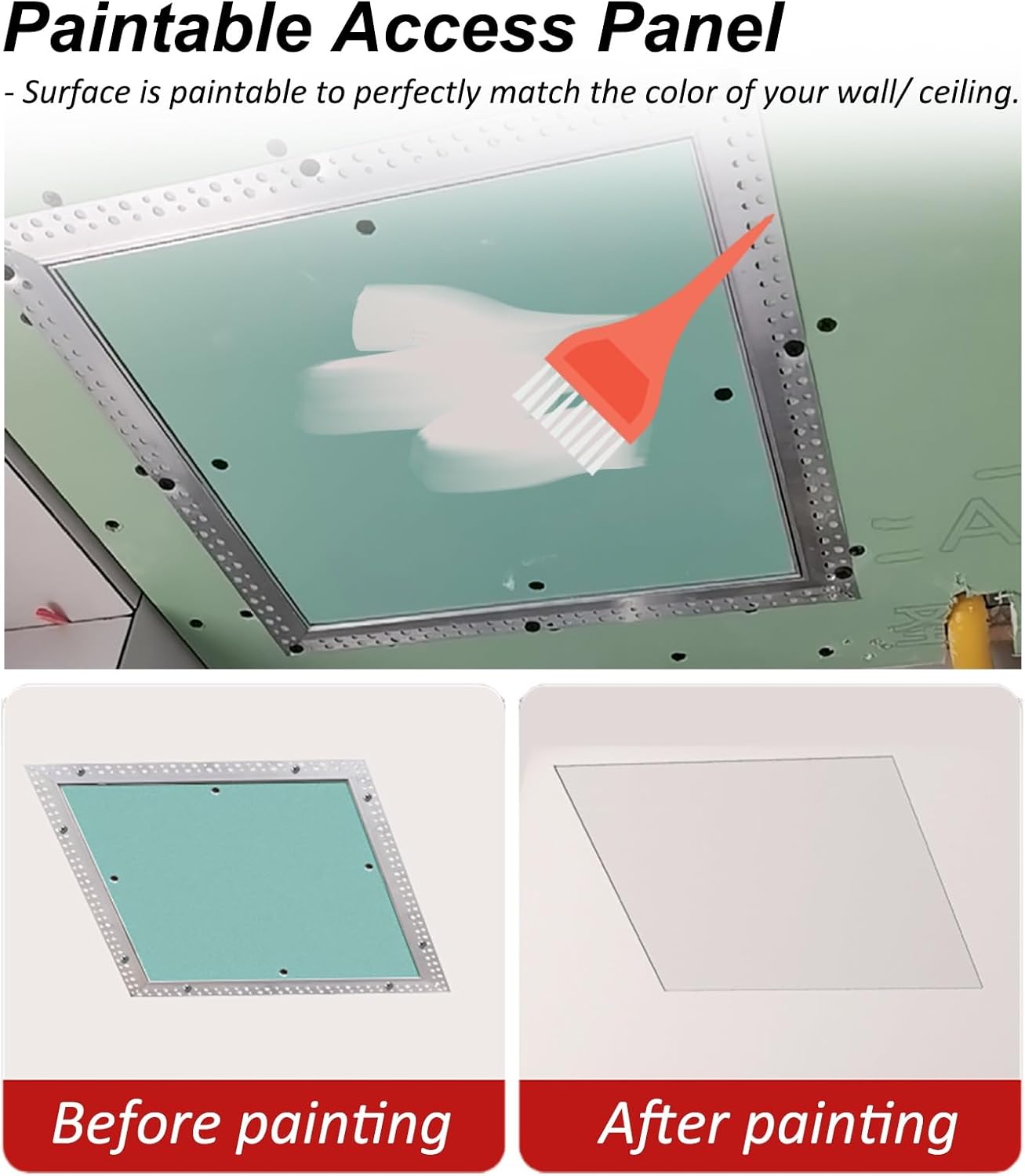 Revision Door Push to Open, Plasterable Aluminum Frame Access Panel 8x8 10x10 12x12 14x14 16x16 in, Drywall Access Door with Safety Cable(18x18in/45x45cm)