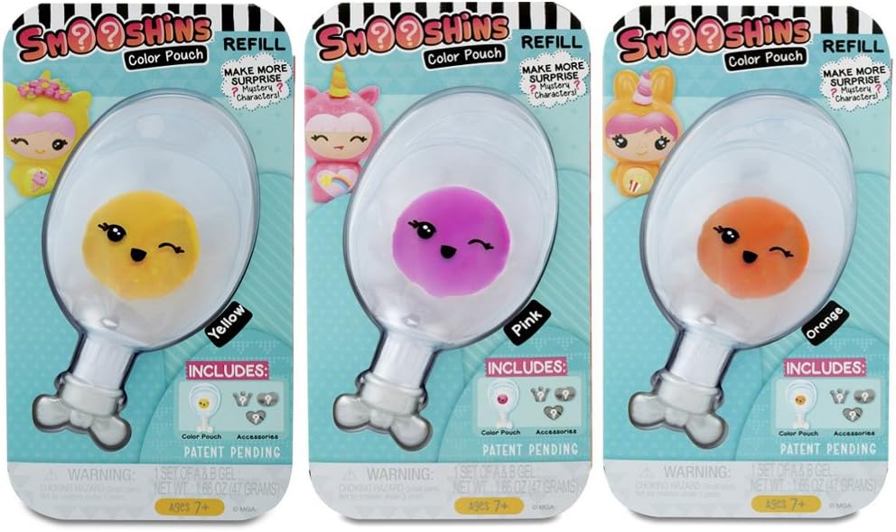 Smooshins Color Pod Refill Pouches Bundle Set of 3 (YELLOW, PINK ORANGE)