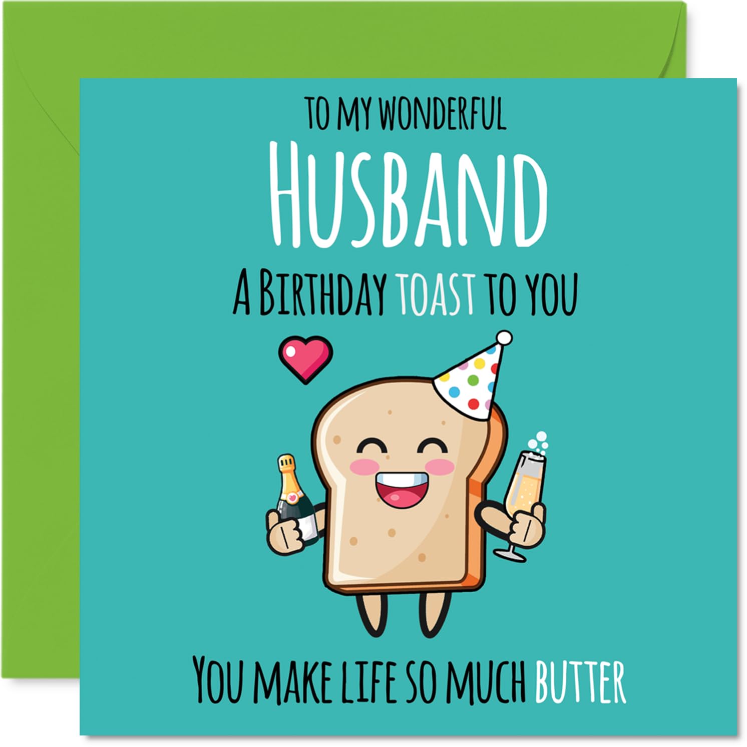 Husband Birthday Card - Cute Toast - Happy Birthday Card for Husband from Wife Partner, 145mm Anniversary Greeting Cards