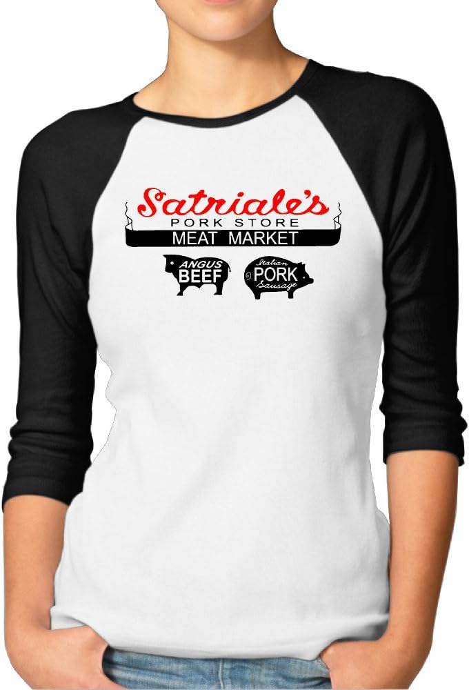 Satriale's Pork Store Womens Funny Baseball 3/4 Sleeve Plain Raglan T Shirts Black