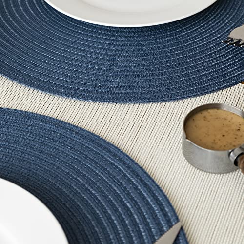 Smaafit Round Braided Classic Woven Placemats 15 Inch Cotton Of 4 Pieces For Parties Washable Non-Slip And Comfortable Place Mats (Blue, 4) #TOP7