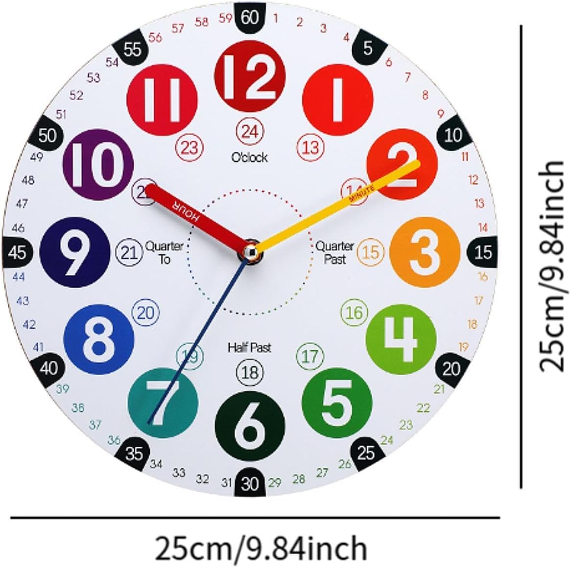 Silent Analog Kids Clock Learn to Tell Easily for School Classrooms Bedrooms| Teaching Material | Educational Charts