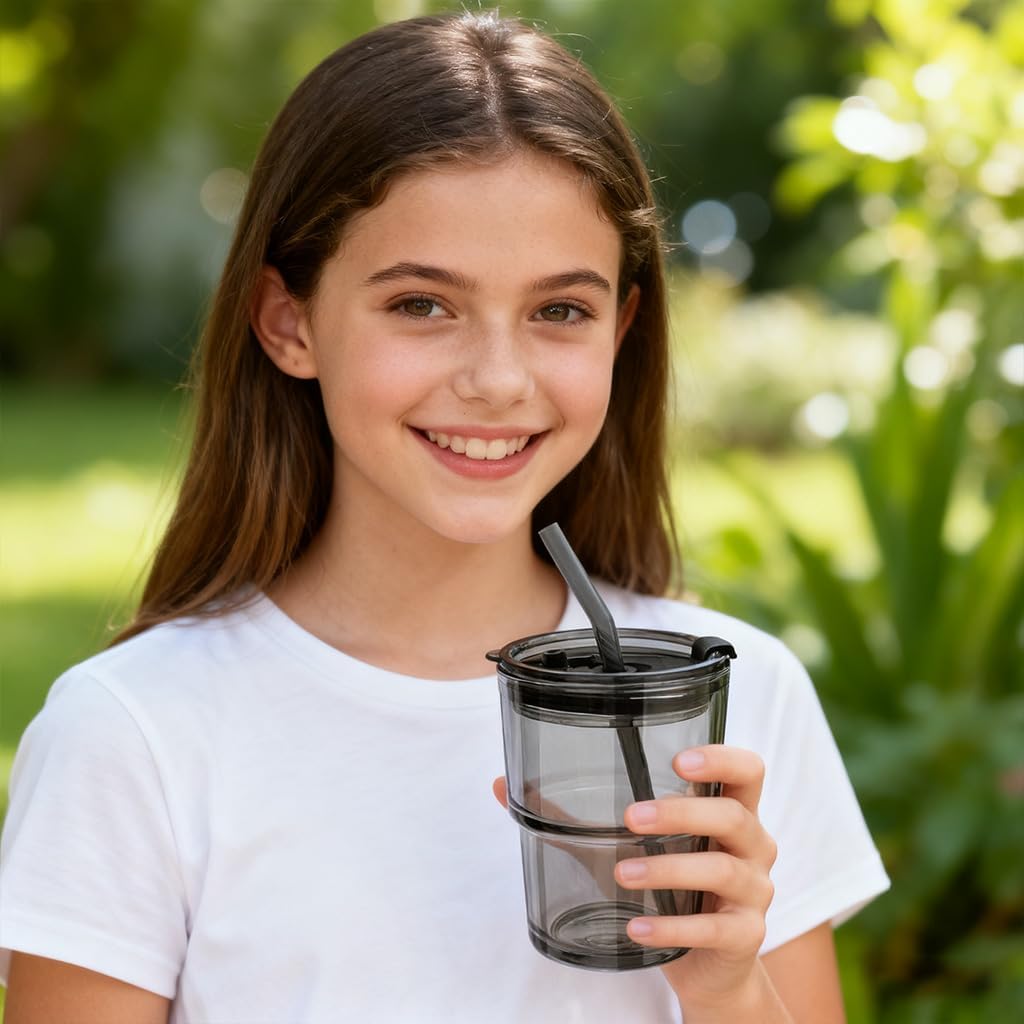 13OZ Glass Coffee Cup - Matcha Glass Cup With Lids And Straw, To-Go Cup for Office, Party, Camping, Iced Coffee, Water, Juice (SmokyGray-2Pack)