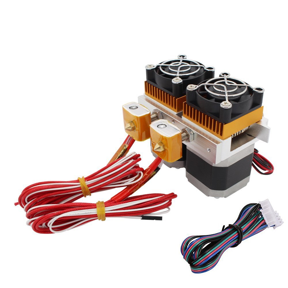 Redrex Assembled MK8 Extruder 0.2/0.3/0.4/0.5mm Print Nozzle Hotend for MakerBot Prusa i3 Reprap 3D Printer (Dual MK8 extruder)