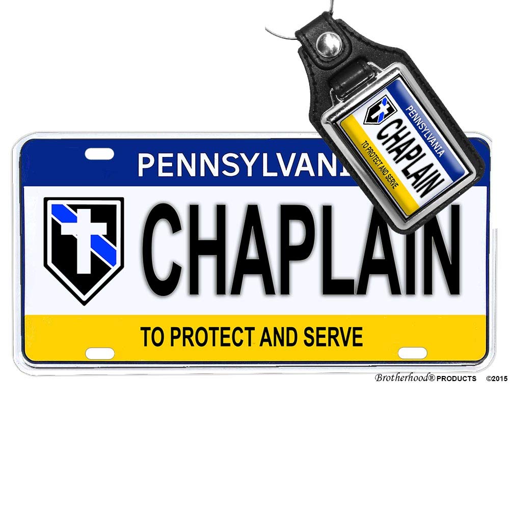 Brotherhood Thin Blue Line Pennsylvania Chaplain Aluminum License Plate Mancave Sign Police Gift (Add Key Ring)