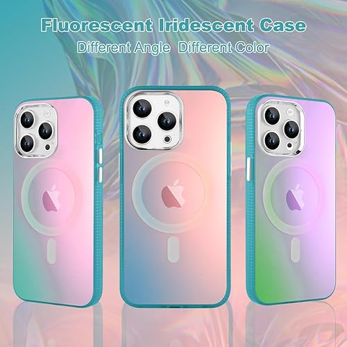 Miniatura 6 de KANGHAR Diseñada para iPhone 15 Pro, funda magnética fluorescente iridiscente láser linda, delgada para mujeres, hombres y niñas, compatible con