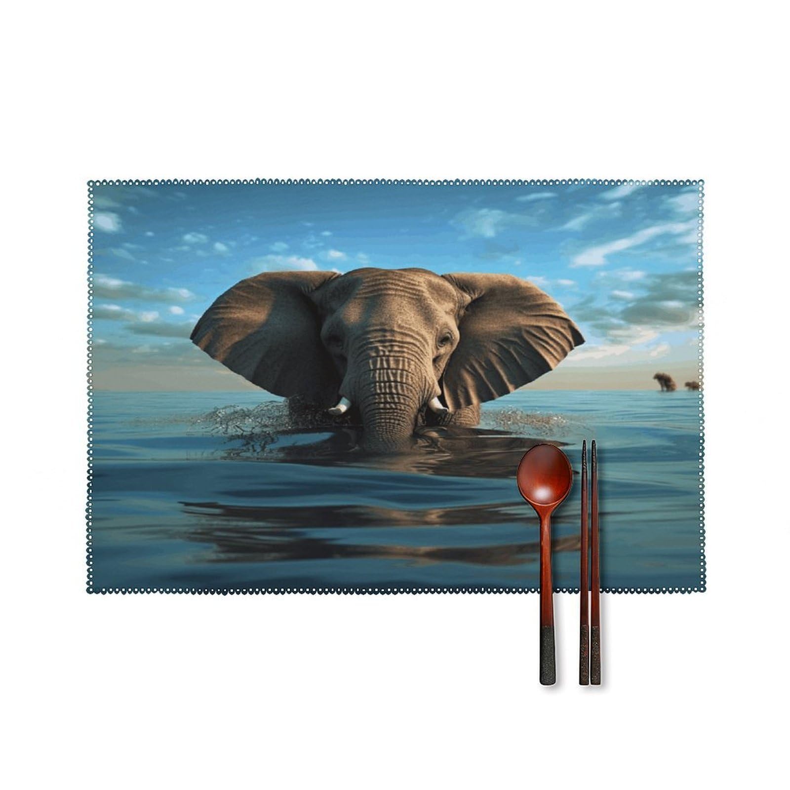 Fodpand Style Elephant Is Sitting In The Water Placemats Set Of 4 Place Mats Table Mats