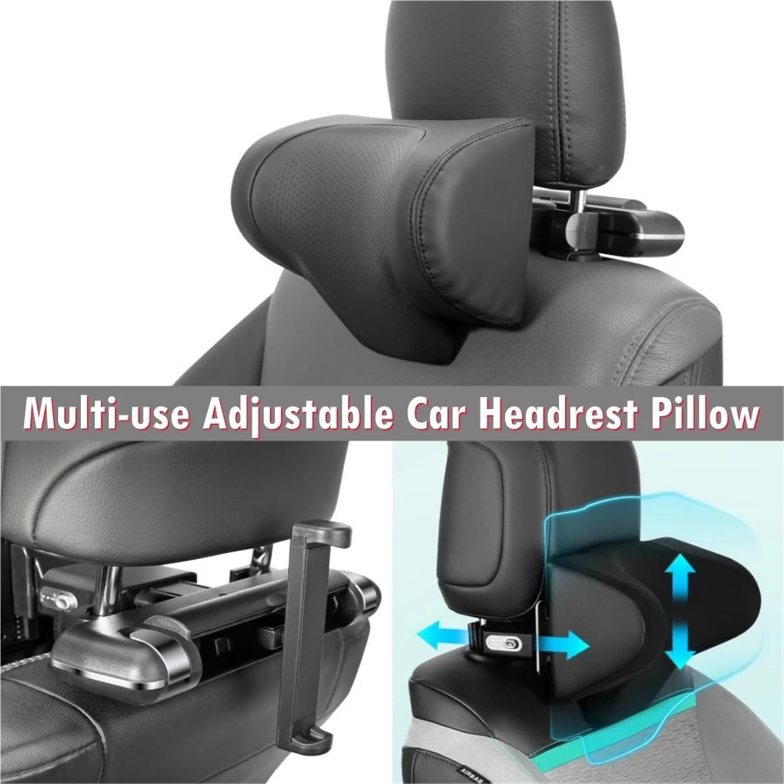 Car Pillow Driving Seat Reposacabezas ajustable para coche, almohada para el cuello con gancho y soporte para tableta. Compatible con Tesla, BMW, BENZ y Hyundai.(Black Suede)