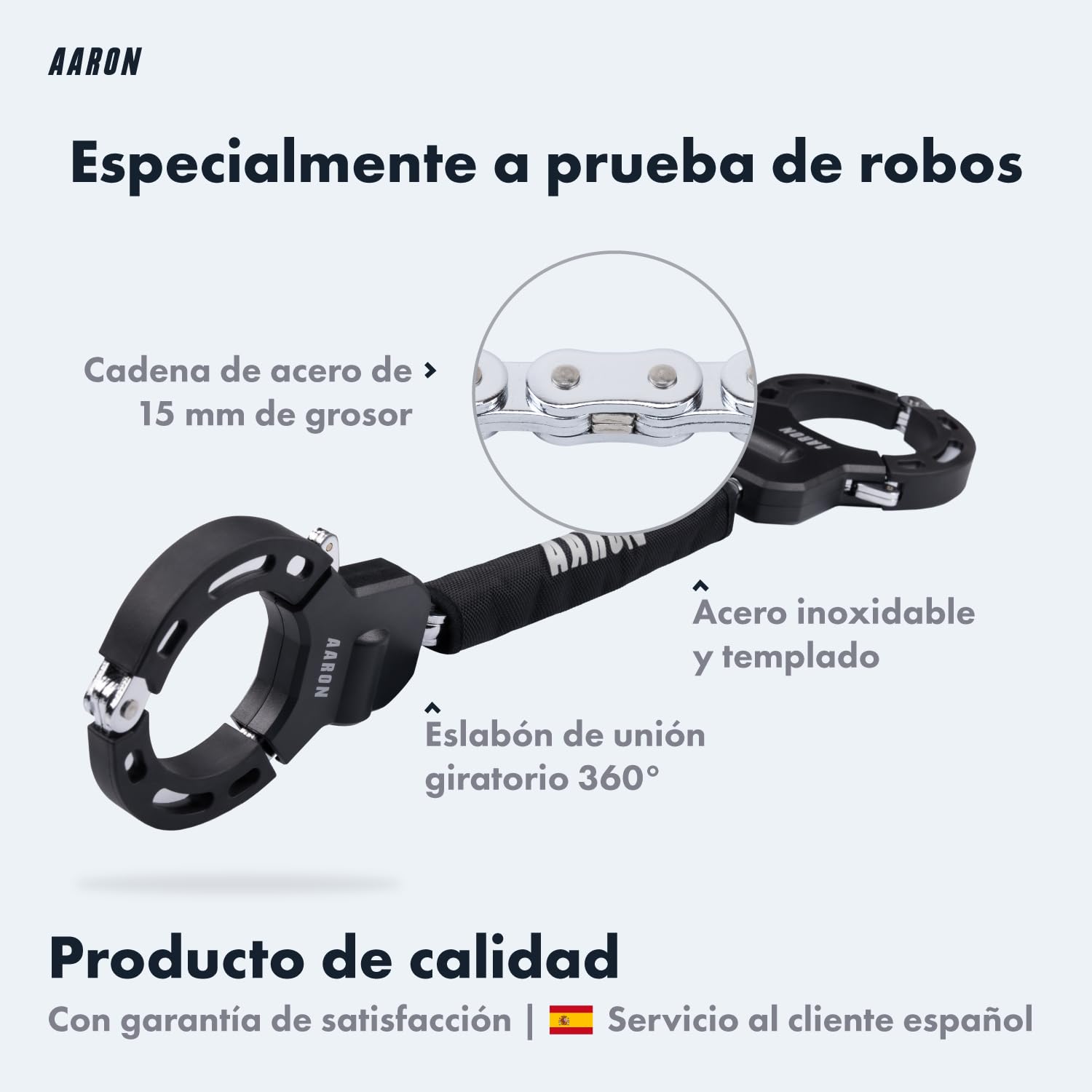 AARON Candado de esposas para patinete eléctrico, diseño de alta seguridad, candado flexible con cadena de acero, resistente y protección contra arañazos (negro)