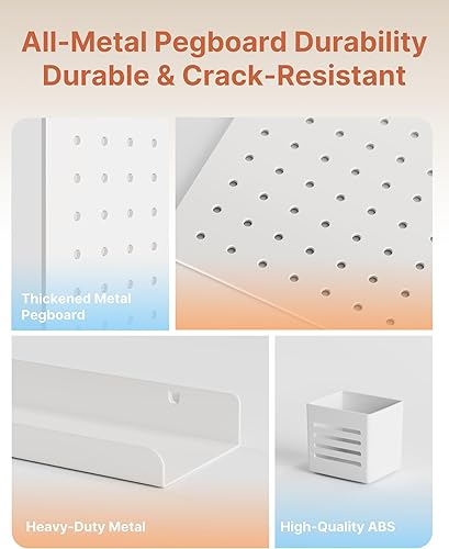 Miniatura 2 de Kit de combinación de organizador de pared de tablero perforado, en total 33.1 x 25.4 pulgadas, tablero de clavijas de metal para oficina con 21