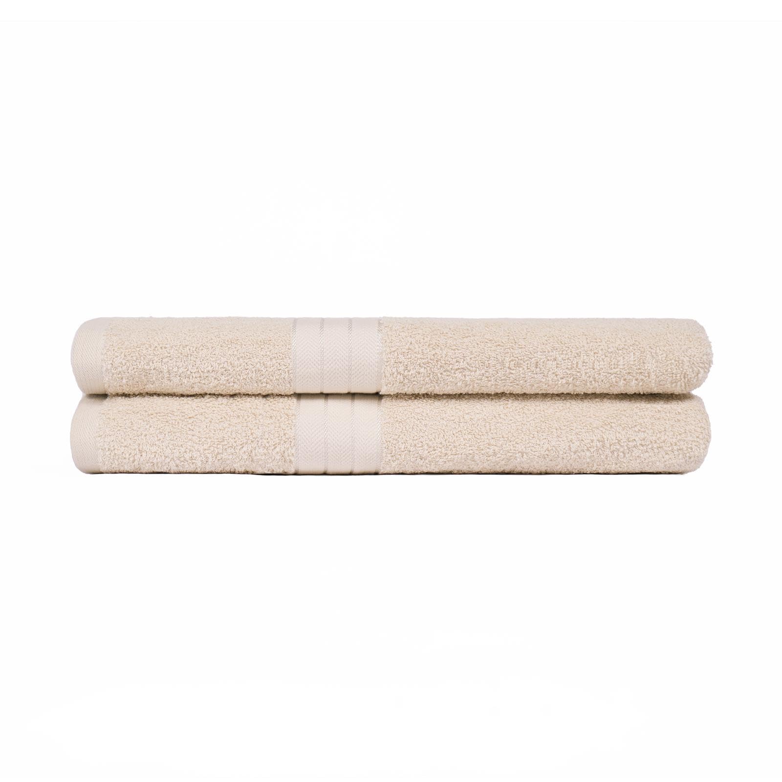 Brentfords Bath Towels Set of 2, Large Bathroom Shower Towels 100% Cotton Towel Bath Sheet Quick Drying Super Absorbent, Beige 70cm x 115cm — image 1