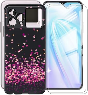 for Cubot Hafury V1 Phone Case + 2 X Tempered Glass Screen Protector, WXPPJ Ultra-Thin Soft TPU Silicone Shell Shockproof Protection Case for Cubot Hafury V1 6.58" - Pink Love