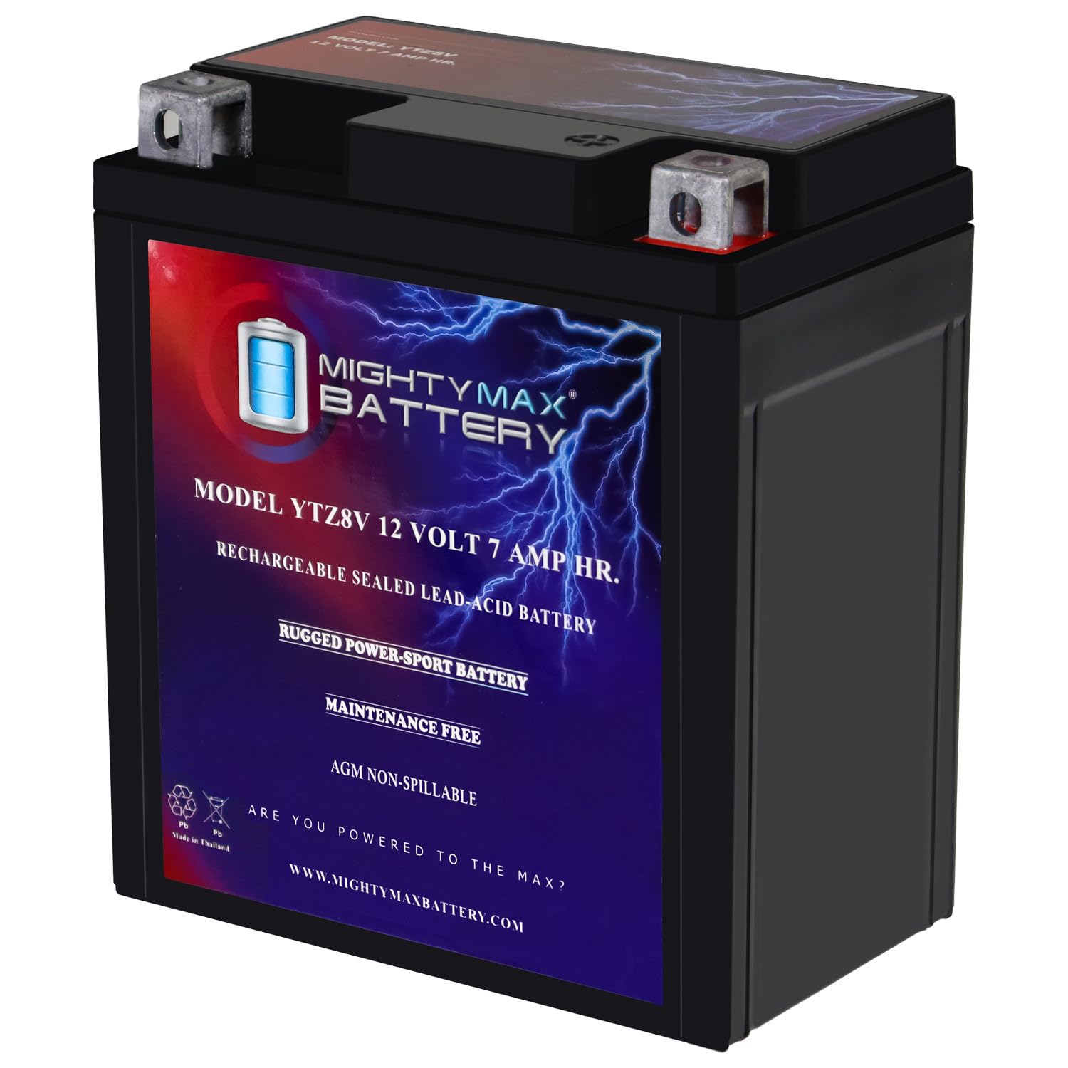 Mighty Max Battery YTZ8V - 12 Volt 7 AH, 85 CCA, Rechargeable Maintenance Free SLA AGM Motorcycle Battery