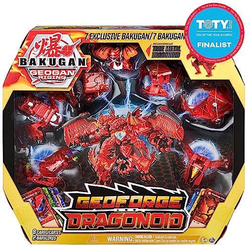 Bakugan GeoForge Dragonoid, 7 en 1 incluye exclusivo dragón de metal verdadero y 6 coleccionables Geogan, juguetes para niños para niños