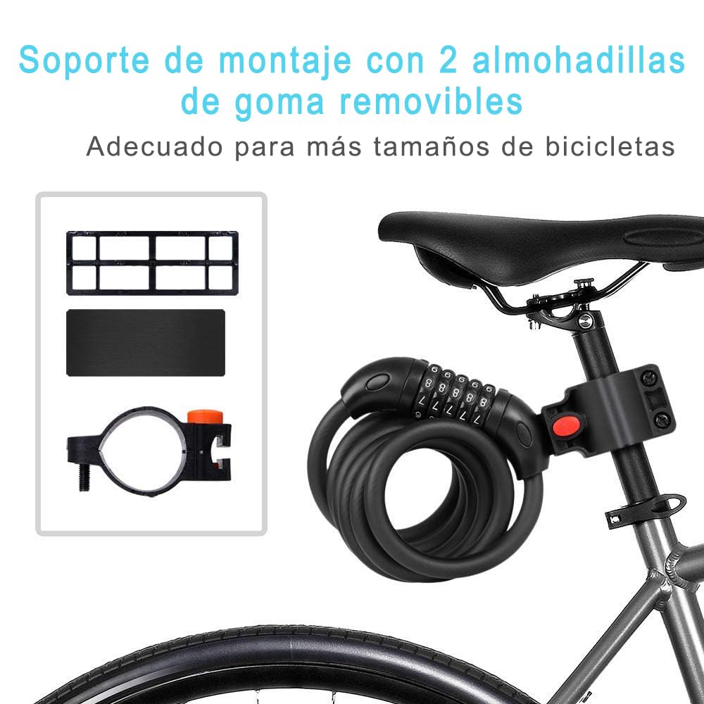 REHKITTZ Candado Bicicleta Cadena Bici Combinacion 5 Dígitos 120cm/12mm Largo Candados Antirrobo Bicicletas Seguridad para MTB Patinete Carretilla