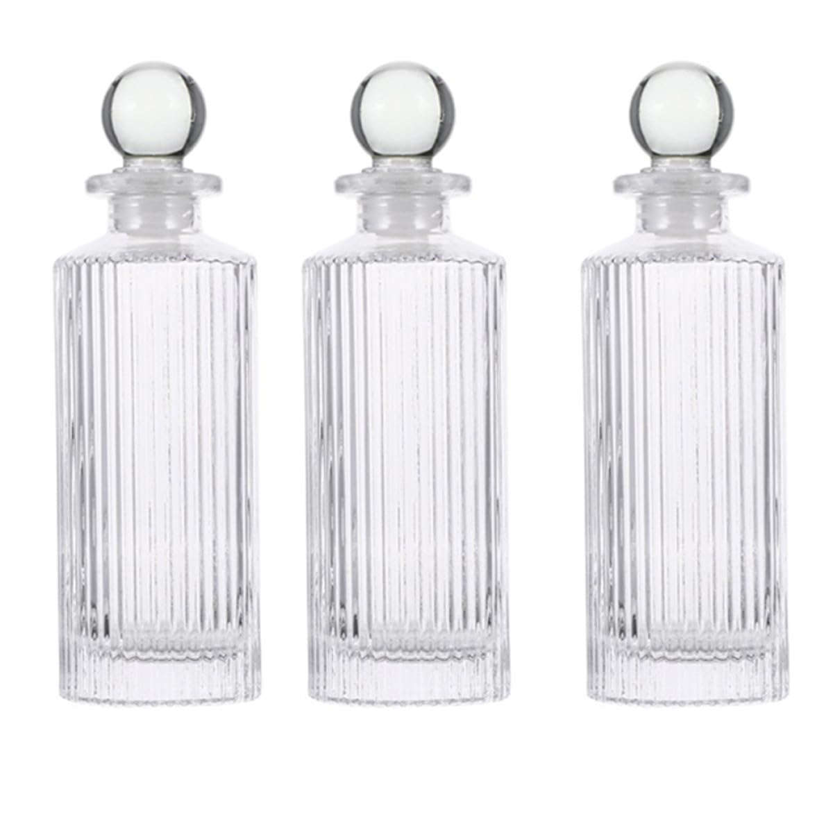 Botella de aroma de vidrio estriado recargable de 150 ml para aceites esenciales en pack de 3 unidades