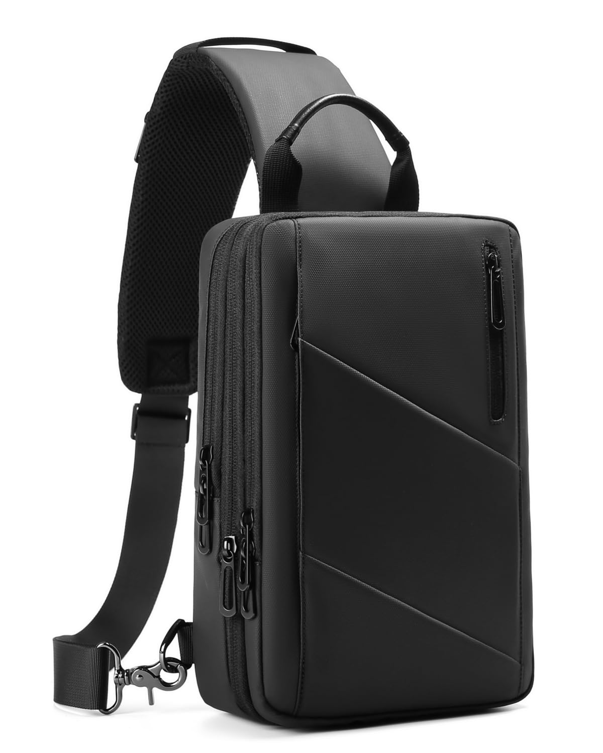 GYakeog Bolso Cruzado Hombre Expandible Impermeable Mochila Bandolera Hombre con USB Bolso Pecho Hombre para Vida Diaria Ciclismo Caminar Viajar y Trabajar-Negro