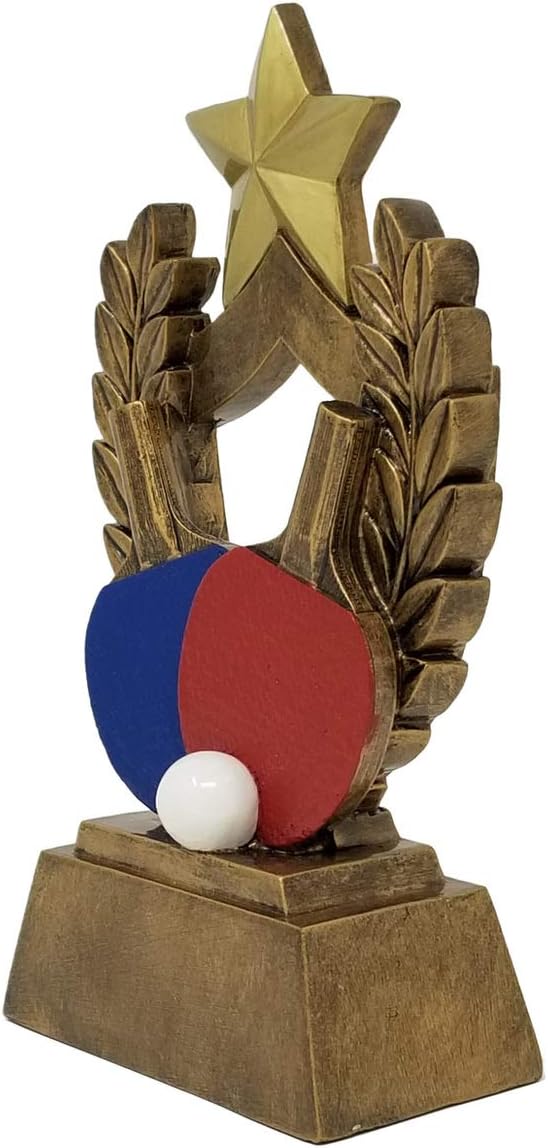 Decade Awards Ping Pong Trophy - 6 Inch Tall | Table Tennis Mastery Award with Classic Red & Blue Paddles| Celebrate Paddle Ball Dominance - Engraved Plate on Request