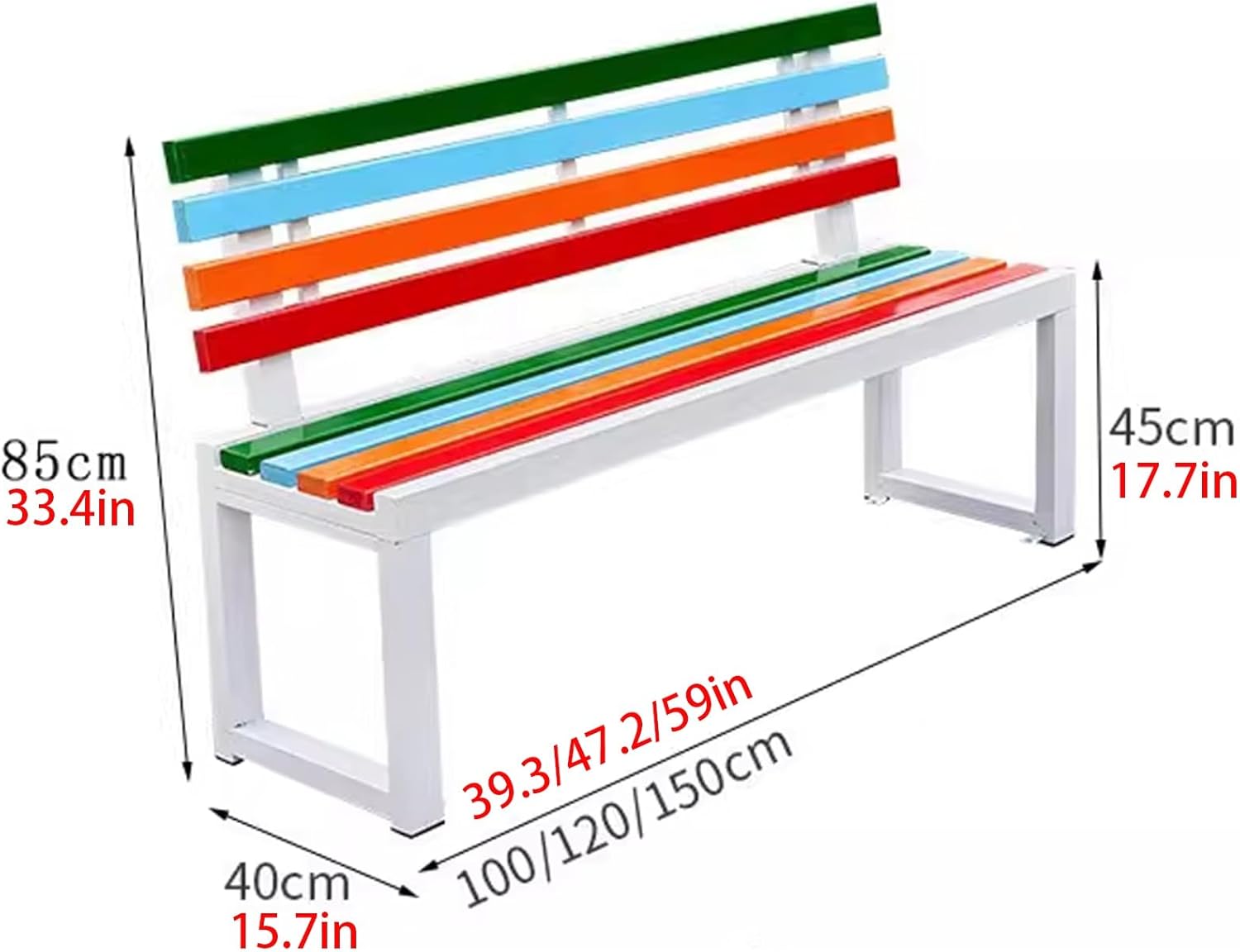 Outdoor Garden Bench, Metal Bench with Backrest, Park Patio Bench, Wooden Stool Surface, for Porch, Yard, Park, Lawn(Pink,120cm/47.2in)