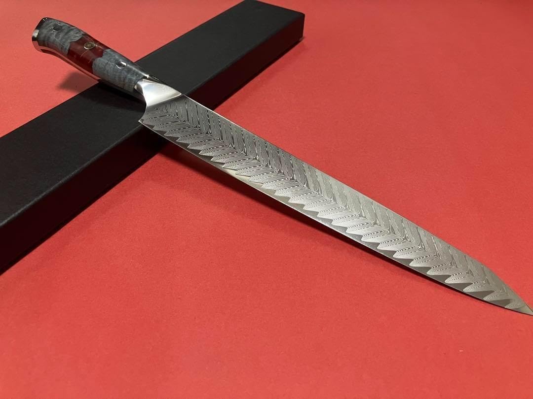 V金10号73層ダマスカス 筋引包丁 ブルーマイカルタ柄 270mm V金