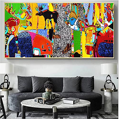 Peinture animaux colorés scandinave KEBIA tableau abstrait impression murale