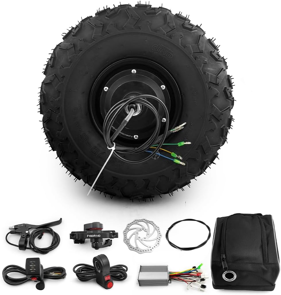 L-faster 14.5 Inch 350W Brushless Geared Hub Motor with 145/70-6 Off Road Tire for Trolley Wheelbarrow Scooter (Drum Brake kit, 24V 350W)