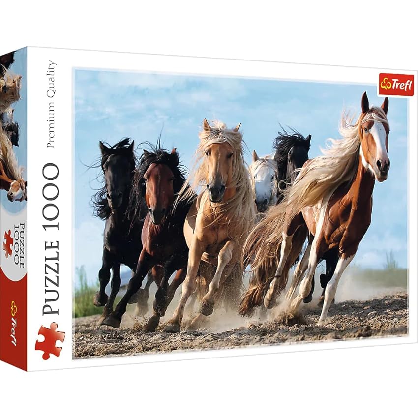 Trefl - Puzzle Cavalli al galoppo - 1000 Elementi, cavalli al galoppo, cavalli di diversi colori, galoppo, puzzle fai da te, intrattenimento creativo, regalo, divertimento, puzzle classici