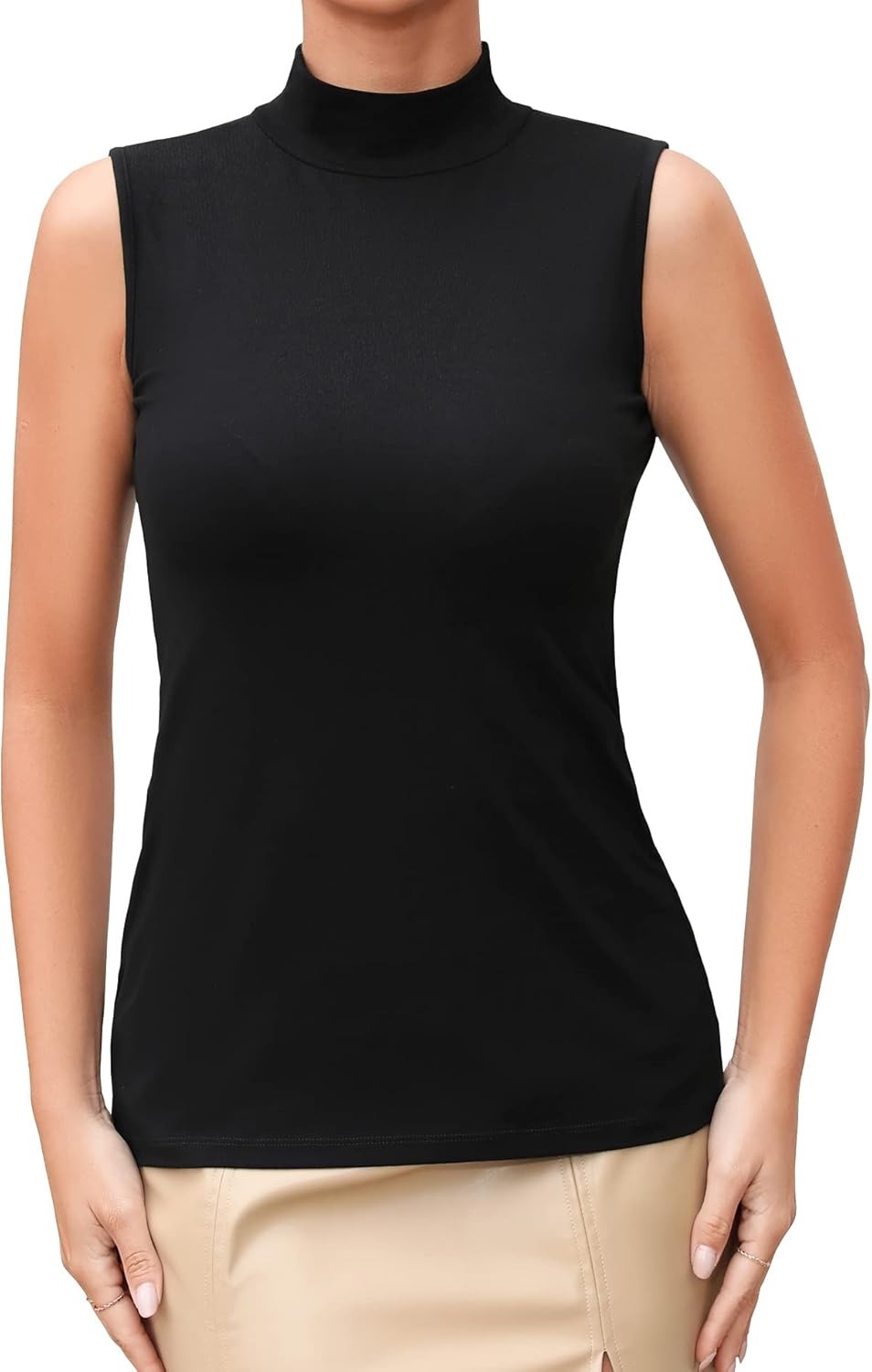 UNTYHOTS Sleeveless Turtleneck Tops for Women, Mock Neck Tank Top Basic Slim Fit Shirt Clothing