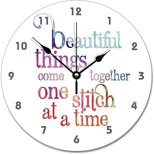 ArogGeld Reloj de pared para tejer coser, reloj de pared redondo de madera de 10 pulgadas, funciona con pilas, reloj de pared grande, silencioso