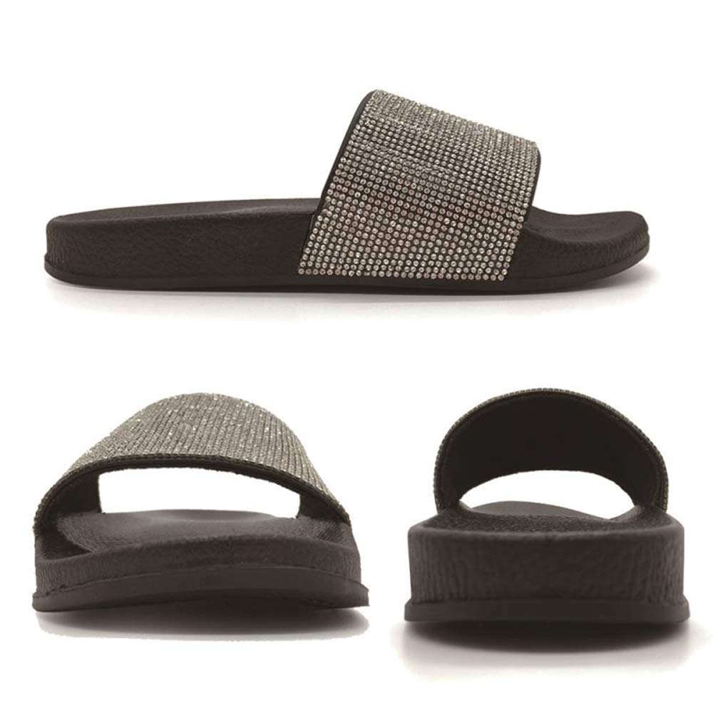 FUNKYMONKEY Women's Slides Rhinestone Glitter Slip On Footbed Platform Sandals