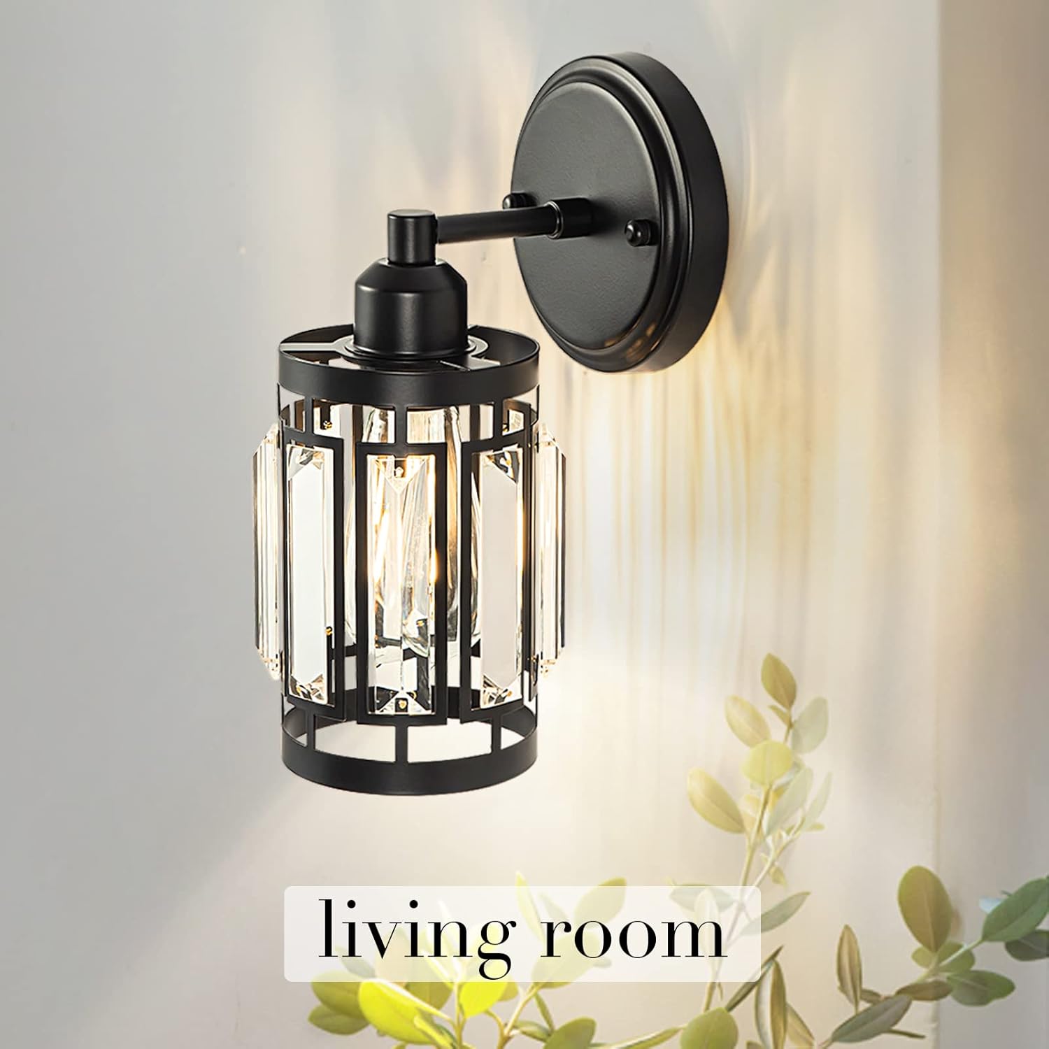1 Light Crystal Wall Sconce Lighting with Black Finish, Modern Wall Light Fixture Living Room Bed Room, Over Mirror Vanity Light Bathroom Dressroom E26