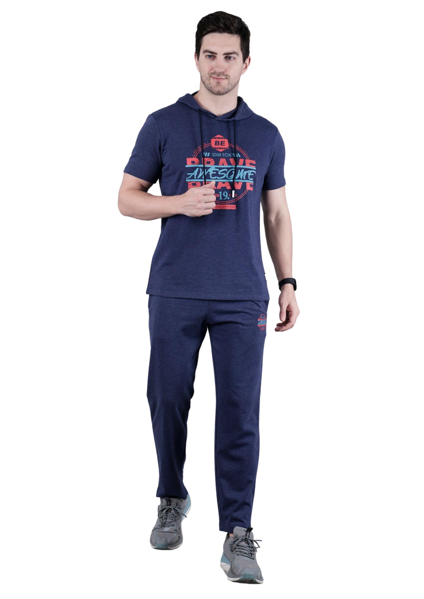 starfox Men's Cotton Blend Half Sleeve Hooded Whith Pant Co-Ord Set-picture-39