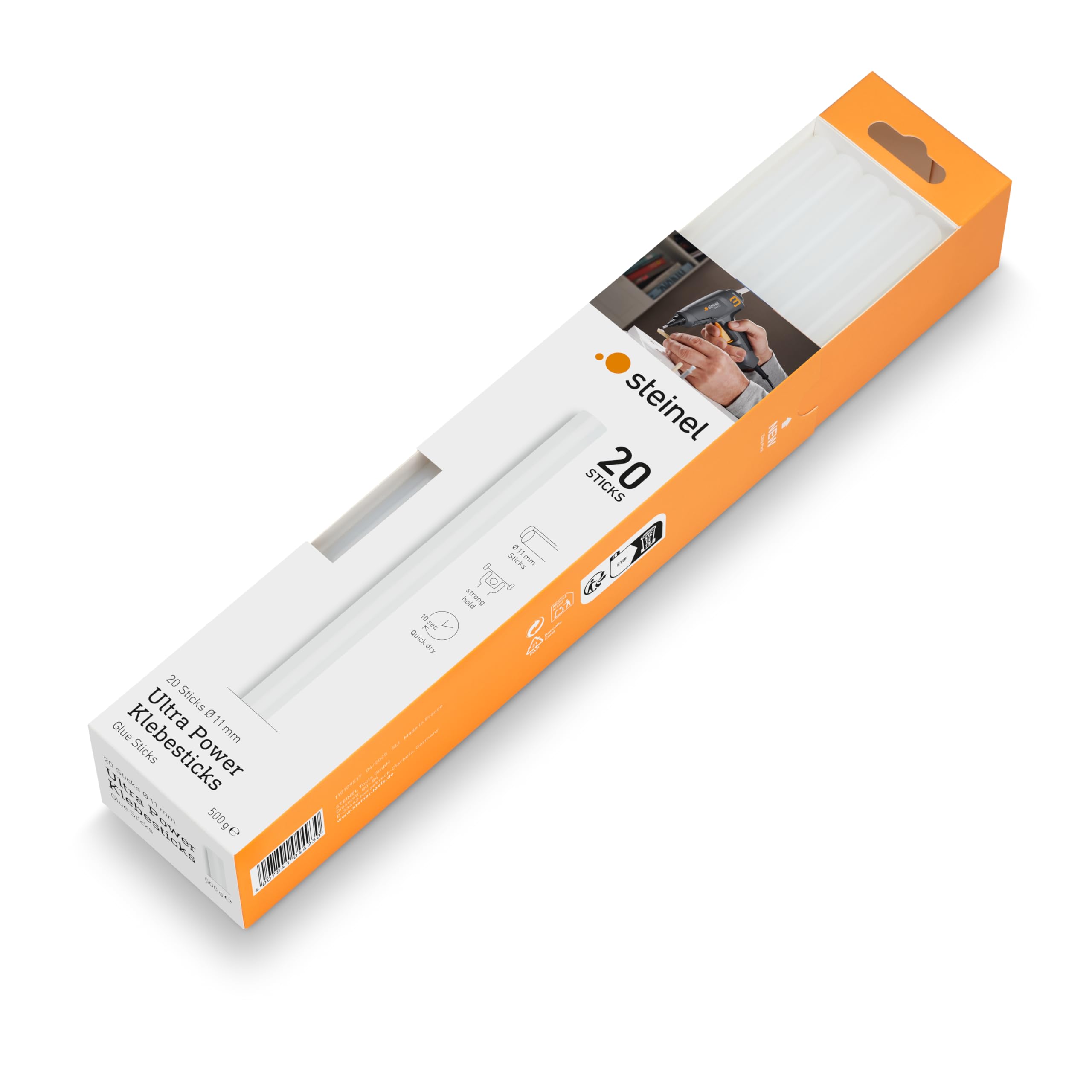 Steinel Ø 11 mm Glue Sticks Ultra-Power, for Glue Gun, 500 g, 20 Glue Sticks 11 mm